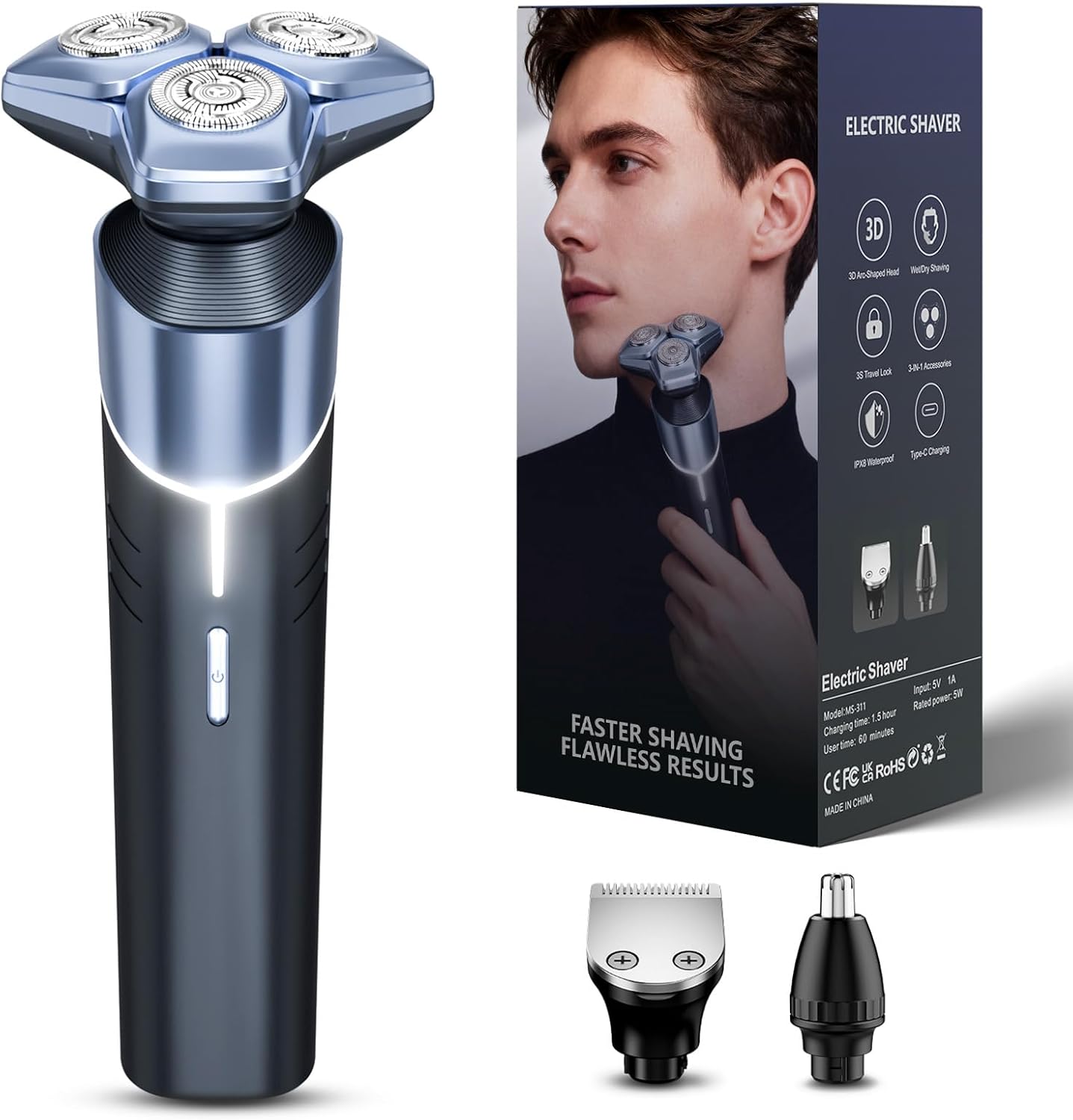Maquinilla de afeitar eléctrica para hombre: afeitadora 3 en 1 con...