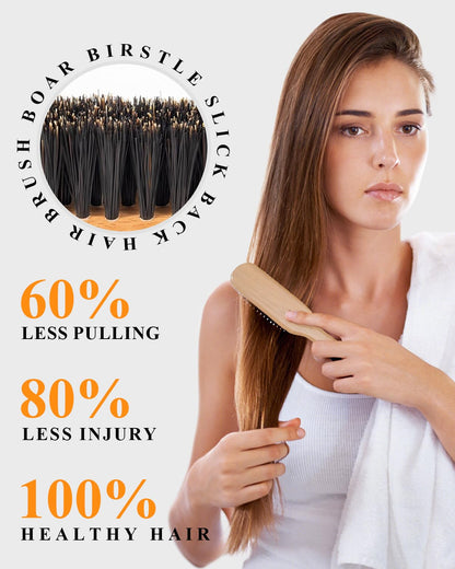 Cepillo de pelo liso para suavizar el encrespamiento de los bordes, domesticar las colas de caballo, moños elegantes, cepillo de cerdas de jabalí para cabello fino/mediano de mujeres y hombres