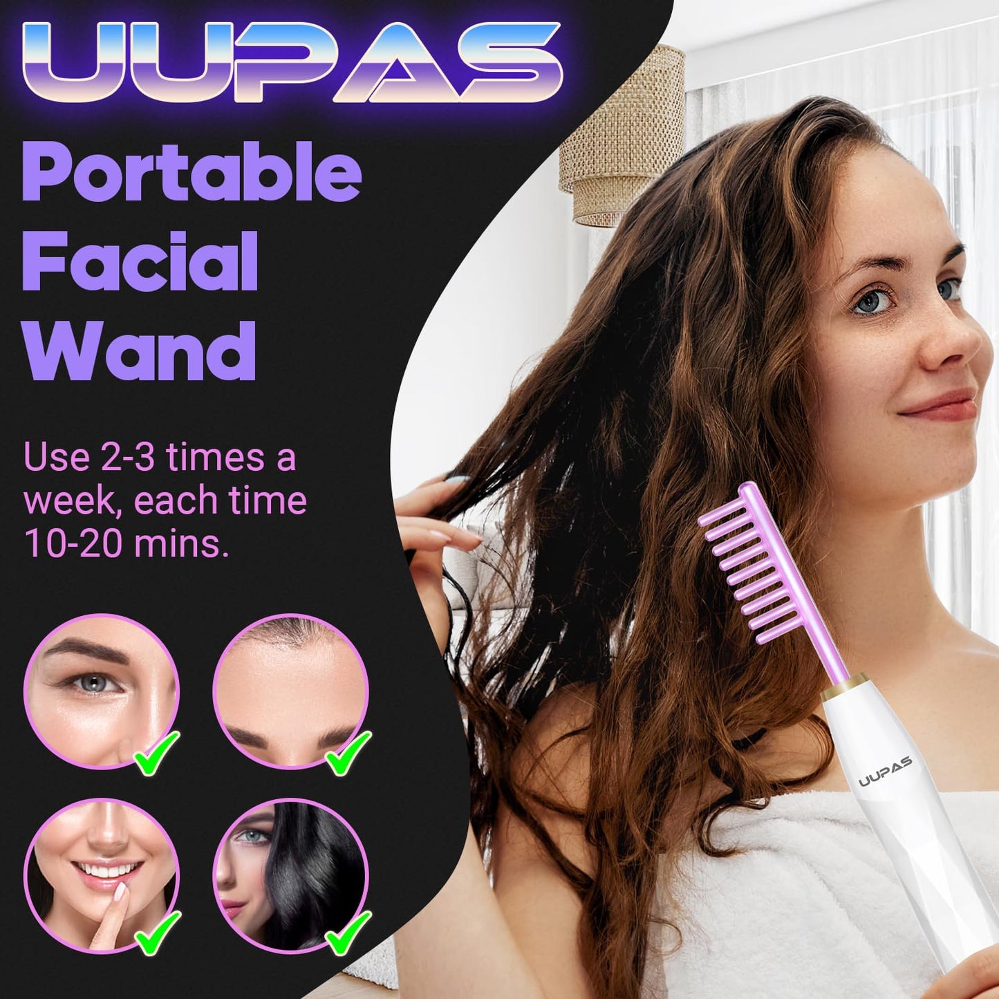 UUPAS Máquina facial de alta frecuencia de la varita de la cara de...
