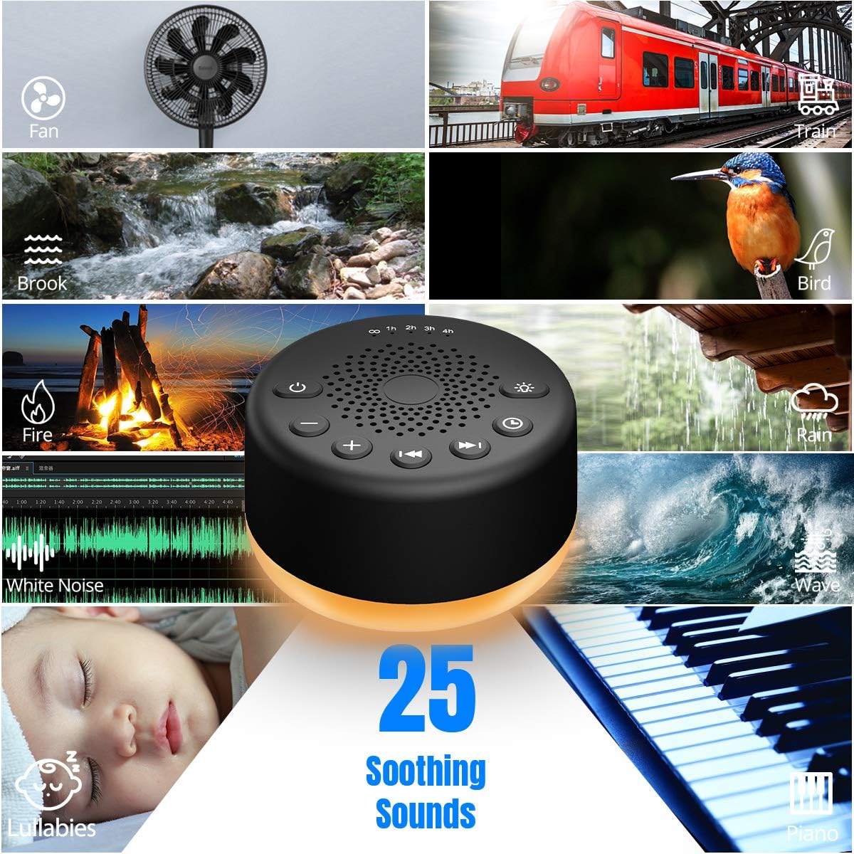 Máquina de sonido Easysleep - Máquina de ruido blanco con 25 sonido...