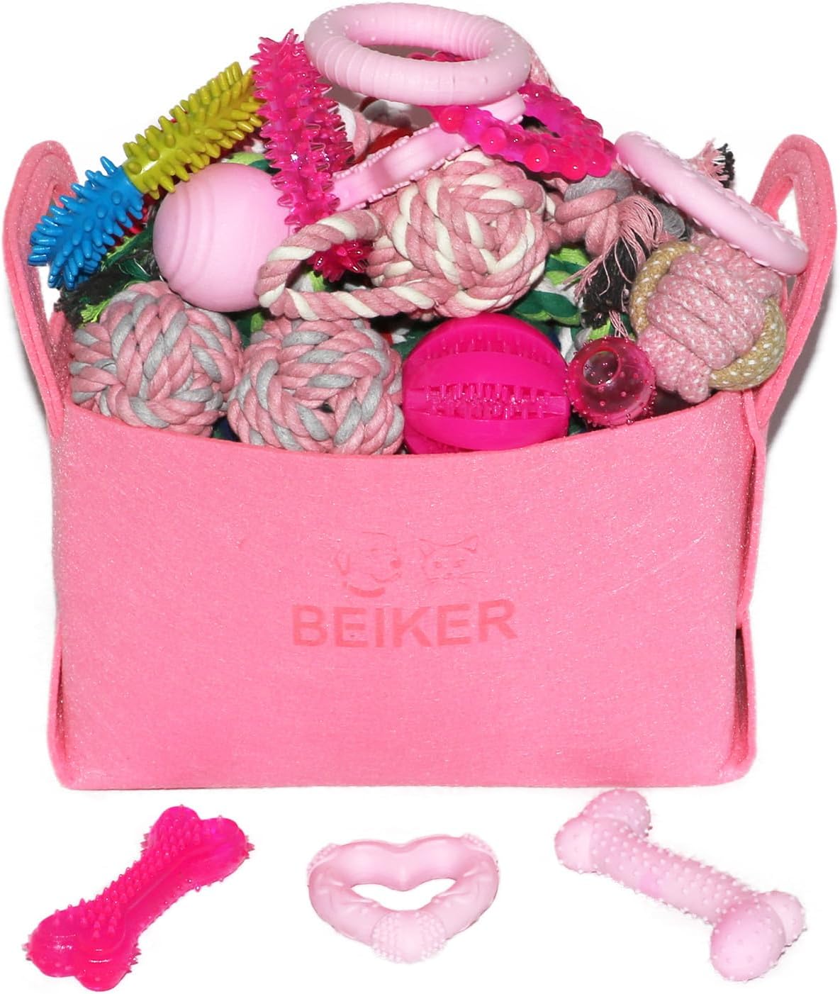 Beiker Paquete de 20 juguetes masticables rosados para cachorros, j...