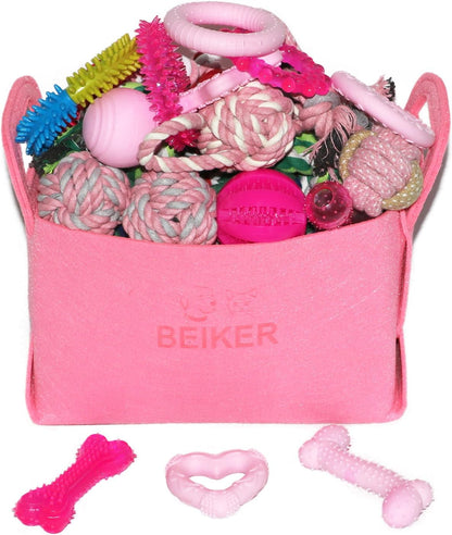Beiker Paquete de 20 juguetes masticables rosados para cachorros, j...