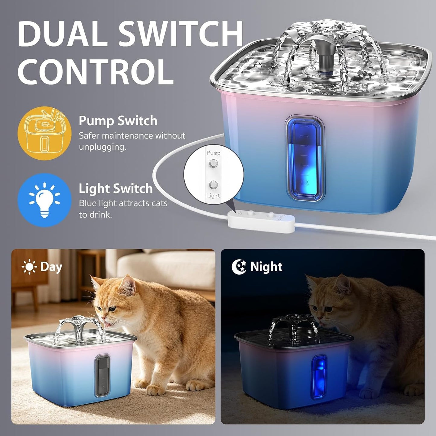 Fuente de agua para gatos de acero inoxidable, ganadora del premio...
