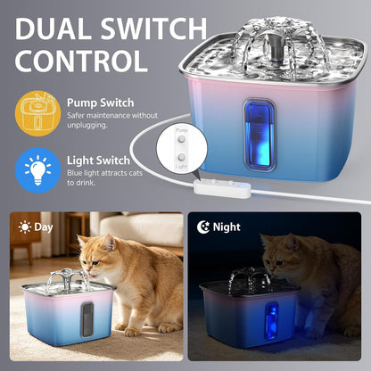 Fuente de agua para gatos de acero inoxidable, ganadora del premio...