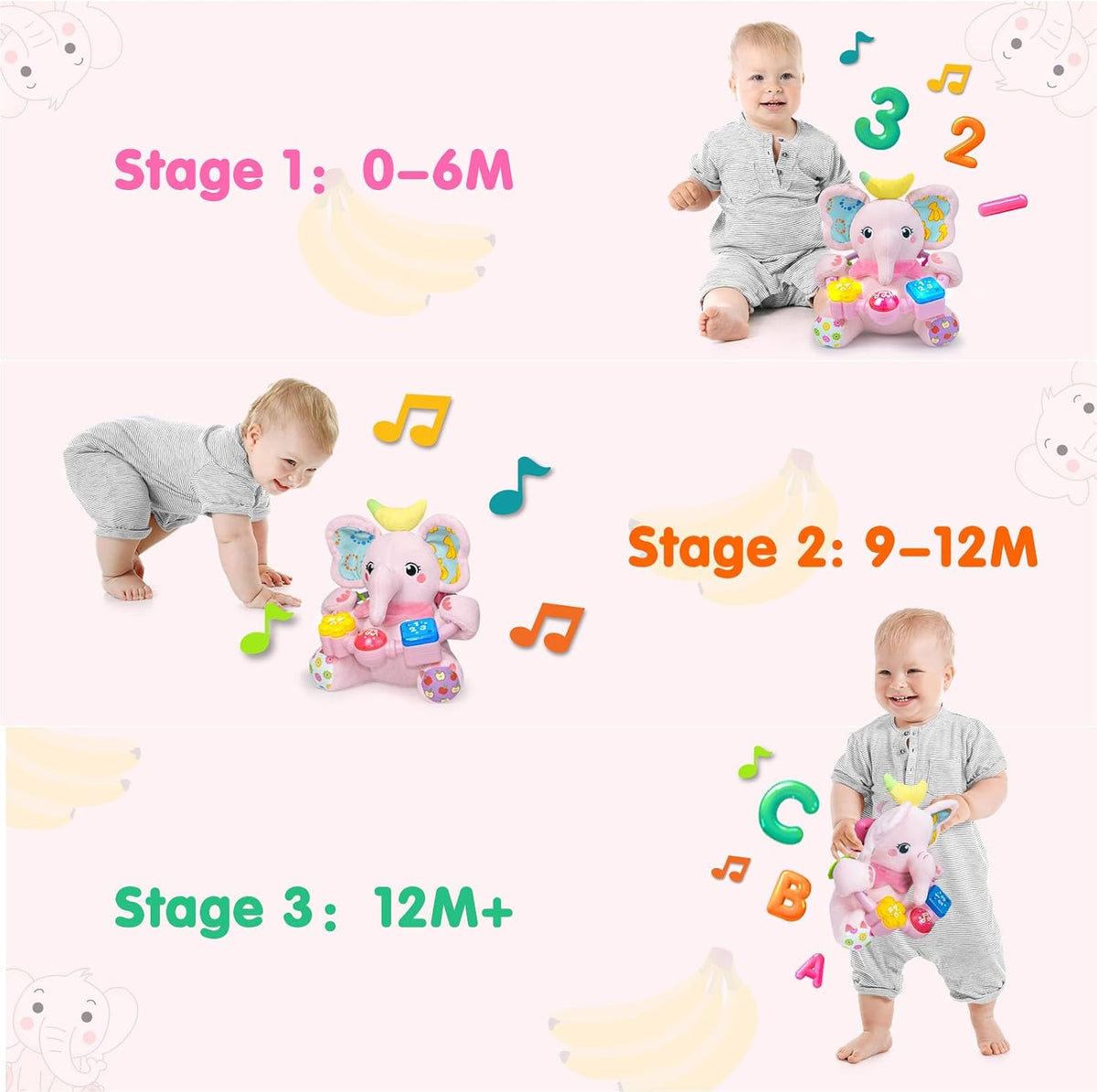 Ryotagift Animales de Peluche Juguetes de Elefante Musical Bilingüe...