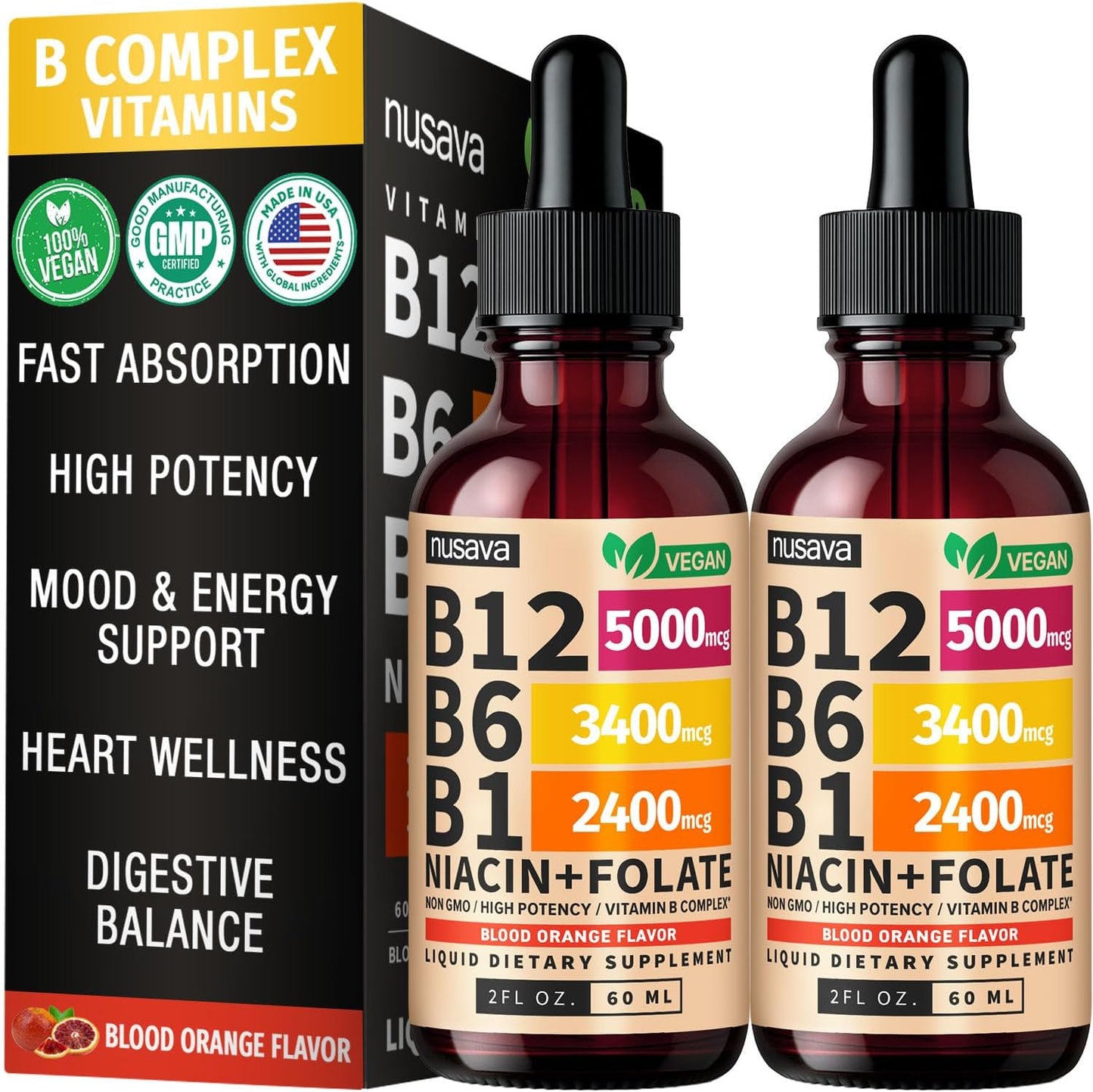 Paquete de 2 gotas líquidas de vitamina B12 y B6, complejo de vitam...