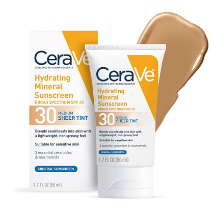CeraVe Protector solar mineral hidratante SPF 30 con tinte transpar...