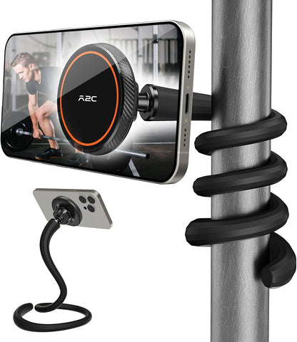 A2C Soporte de teléfono flexible de cuello de cisne para iPhone Magsafe, soporte magnético para teléfono de gimnasio de brazo largo para cinta de correr Peloton, accesorio portátil de fitness para