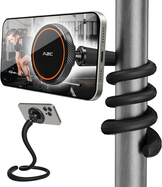 A2C Soporte de teléfono flexible de cuello de cisne para iPhone Magsafe, soporte magnético para teléfono de gimnasio de brazo largo para cinta de correr Peloton, accesorio portátil de fitness para