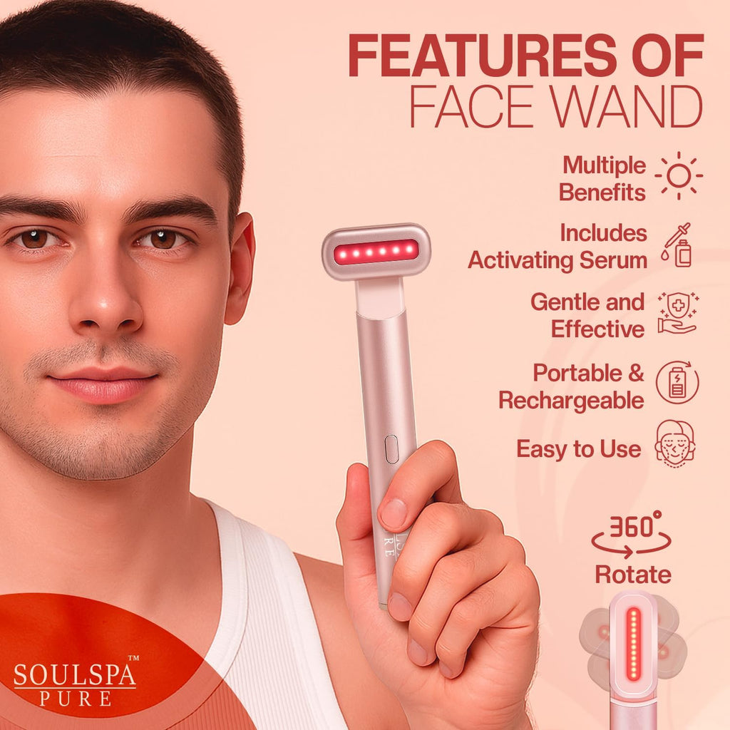 Soulspa Pure Masajeador facial 7 en 1 LED varita de luz roja para c...
