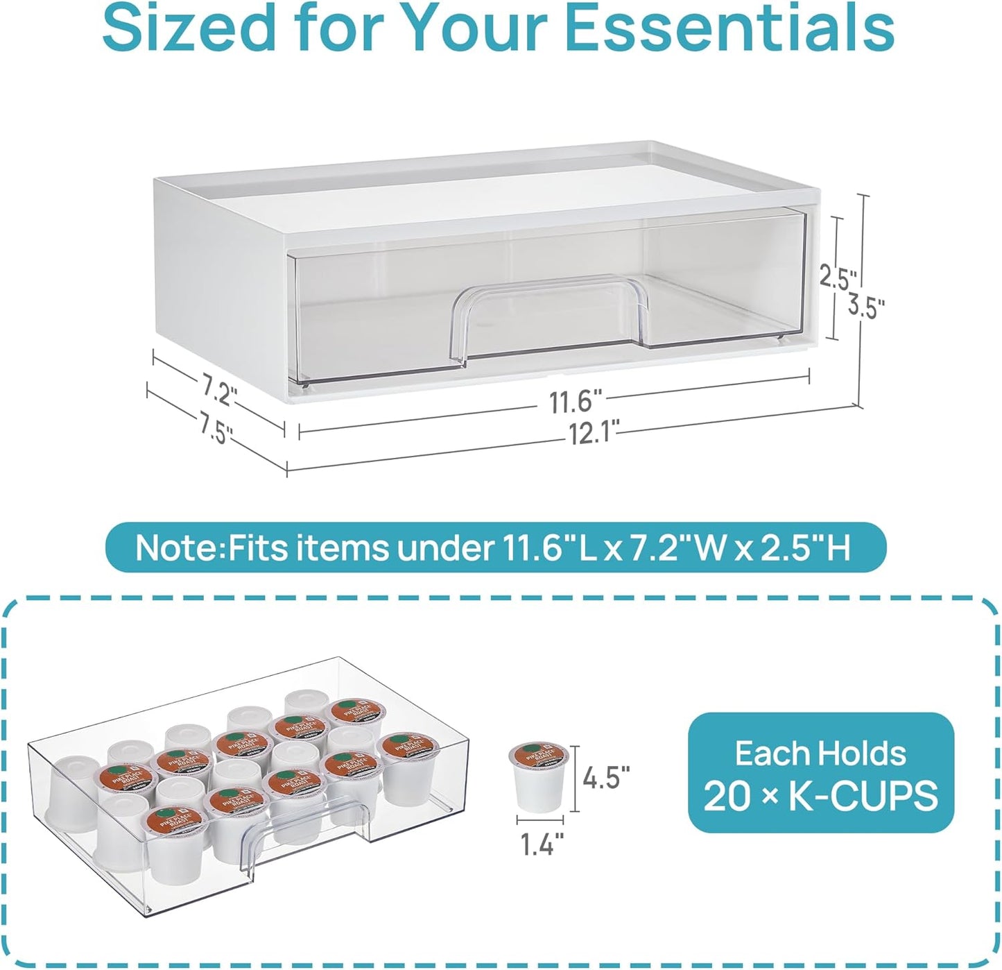 Vtopmart Paquete de 2 cajones de almacenamiento apilables transpare...