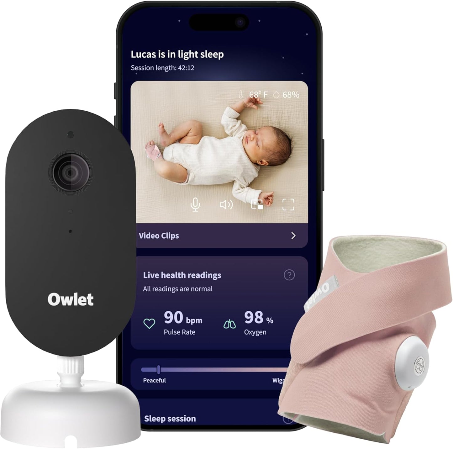 Paquete todo en uno de monitor inteligente para bebés Owlet Dream D...
