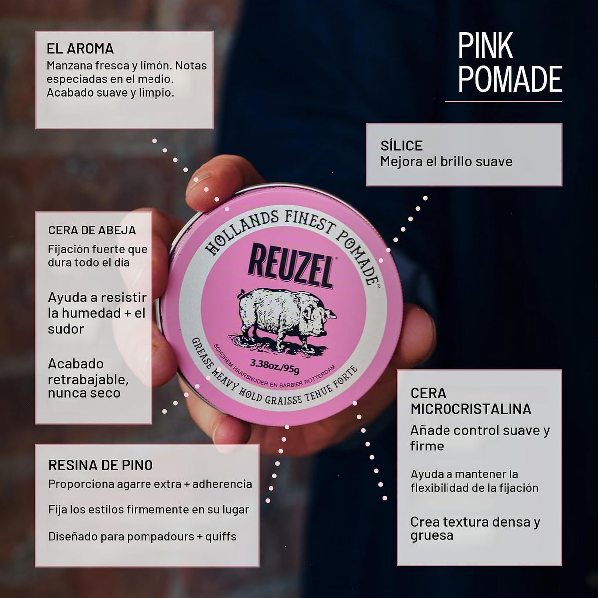 REUZEL Pomada rosa de fijación pesada a base de aceite 0.21 lb | Po...
