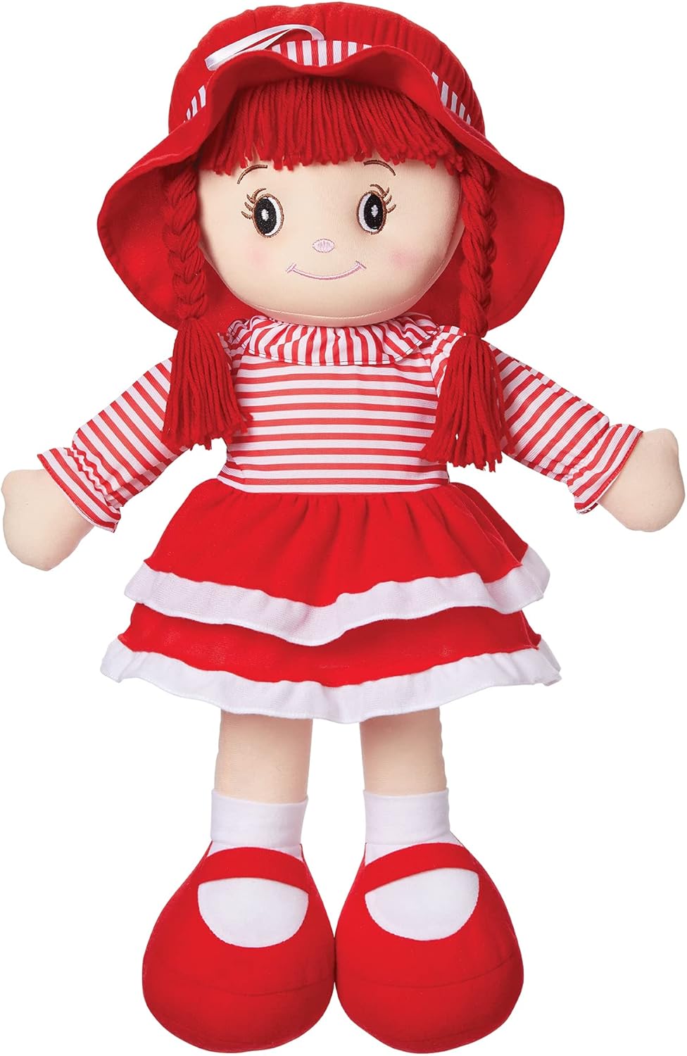 LOVE &amp; HUG Muñeca suave, 24 pulgadas, vestido rojo con pelo de...