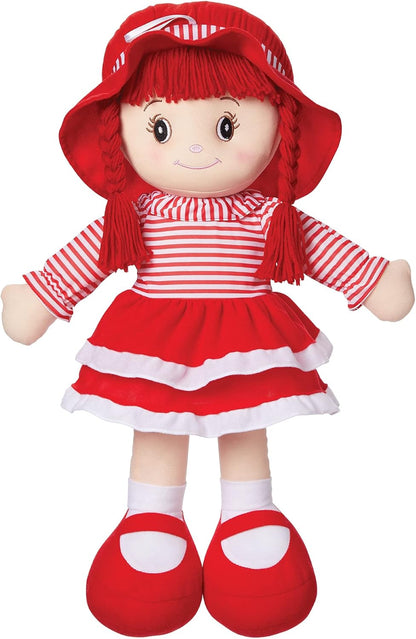 LOVE &amp; HUG Muñeca suave, 24 pulgadas, vestido rojo con pelo de...
