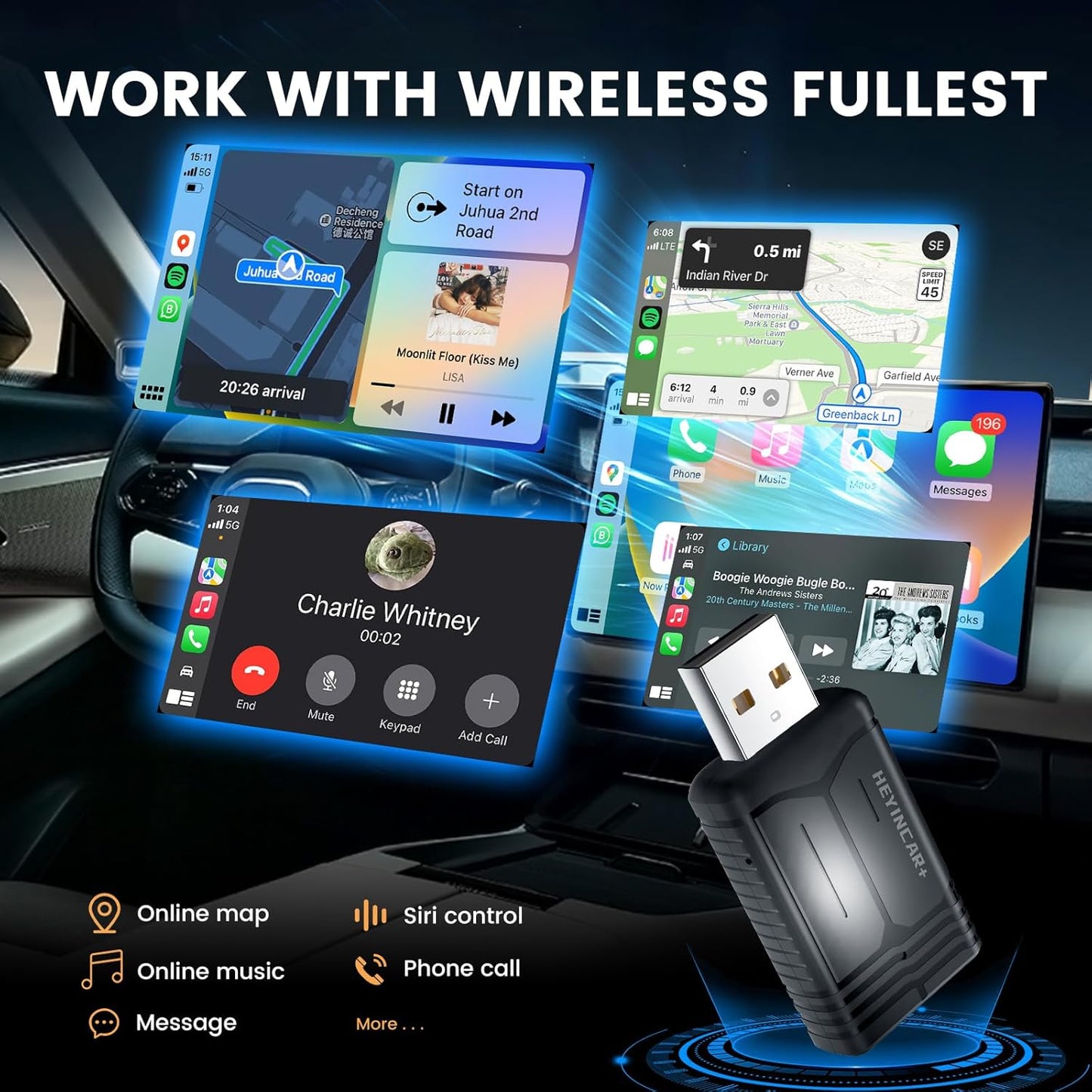 H-Air - Adaptador inalámbrico CarPlay y Android Auto, actualización 2025, dongle USB Plug & Play, convierte CarPlay Auto con cable a inalámbrico, sin latencia, conexión rápida, para