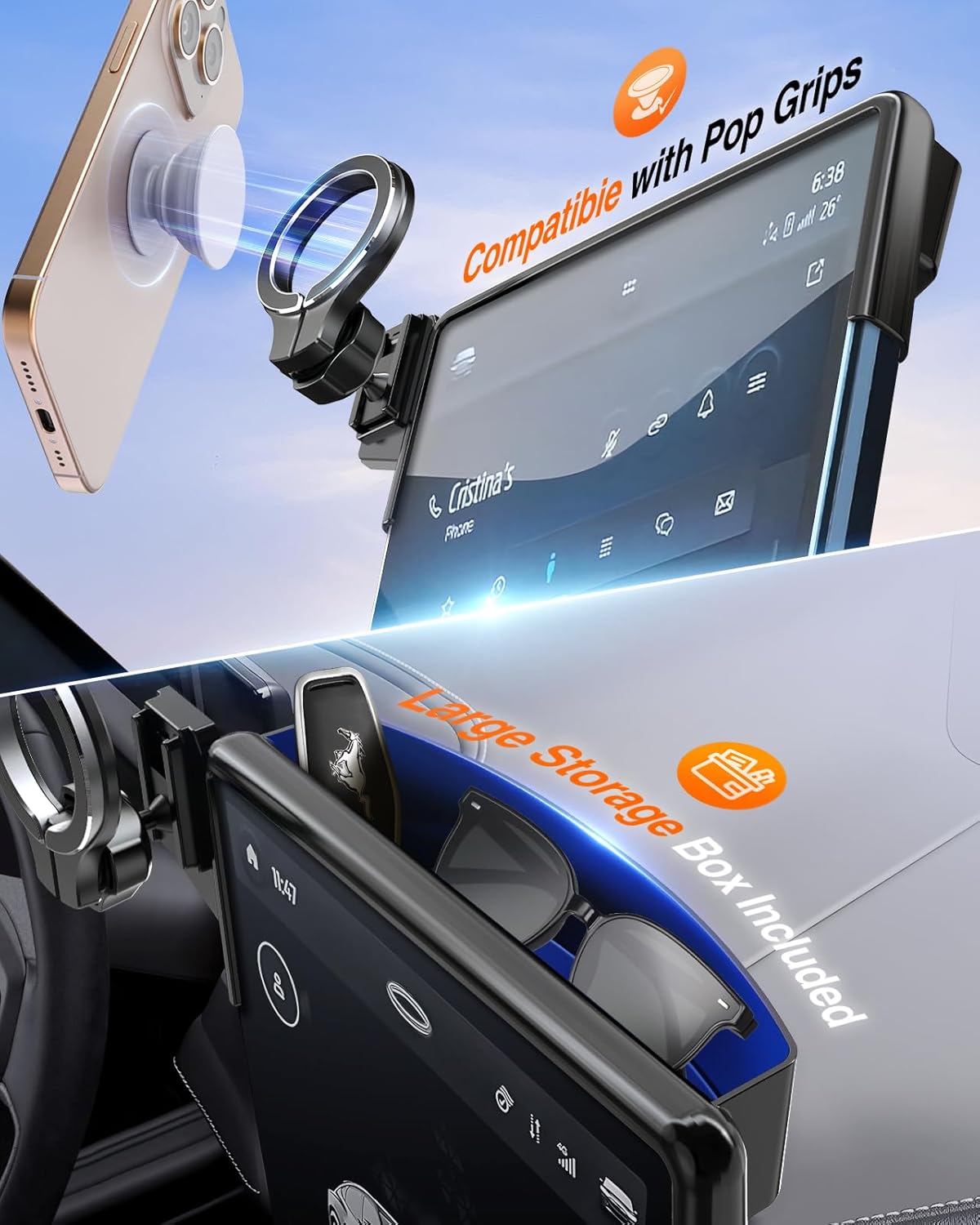 pop-tech Soporte magnético para automóvil compatible con Ford Mustang Mach-E 2021-2025, soporte de teléfono celular con imanes fuertes para MagSafe, accesorios para automóviles, soporte móvil para