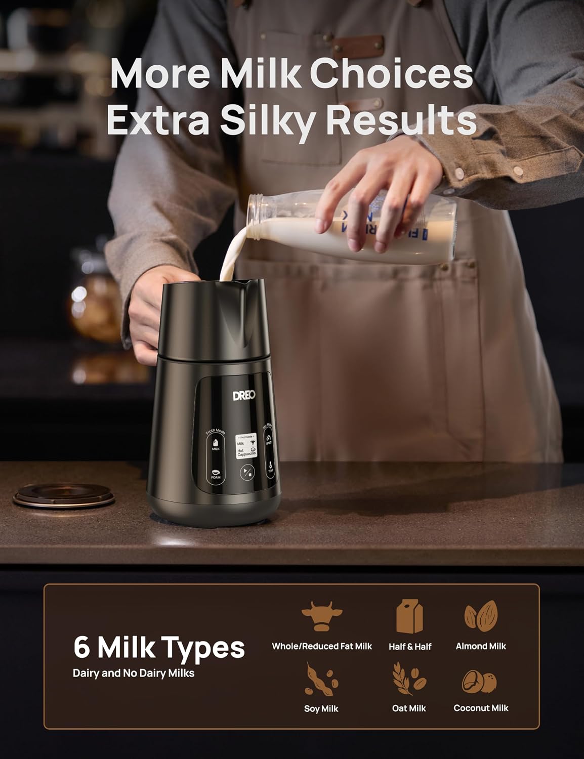 DREO BaristaMaker Espumador de Leche, Todo en 1, 27oz\/800ml Máquin...