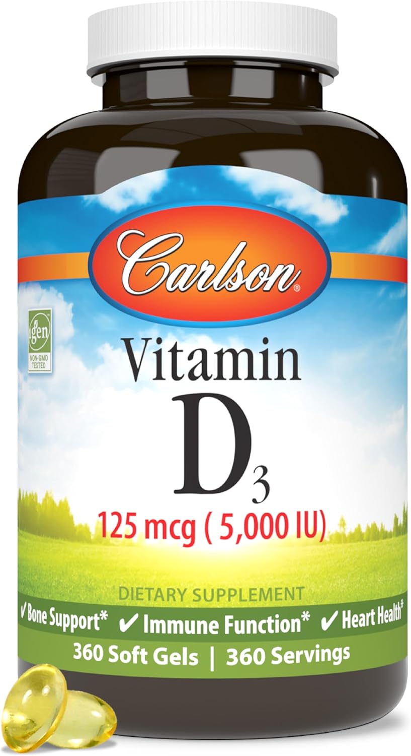 Carlson - Vitamina D3 5000 UI (125 mcg), salud ósea, salud muscular...