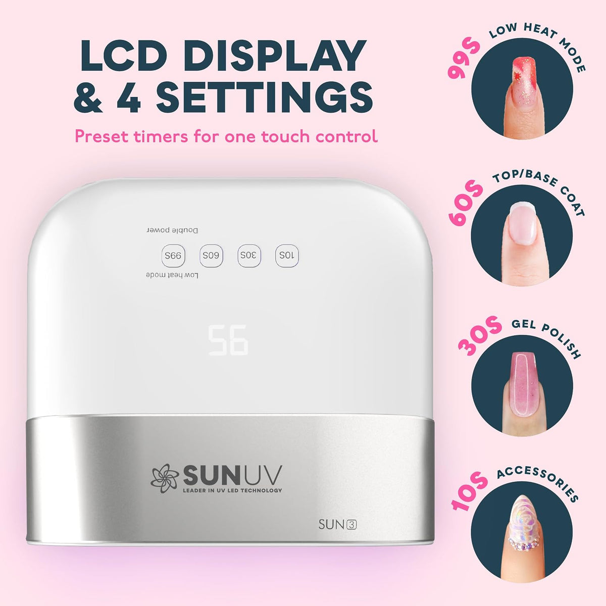 SUNUV Luz UV para uñas de gel, lámpara de gel UV LED profesional SU...