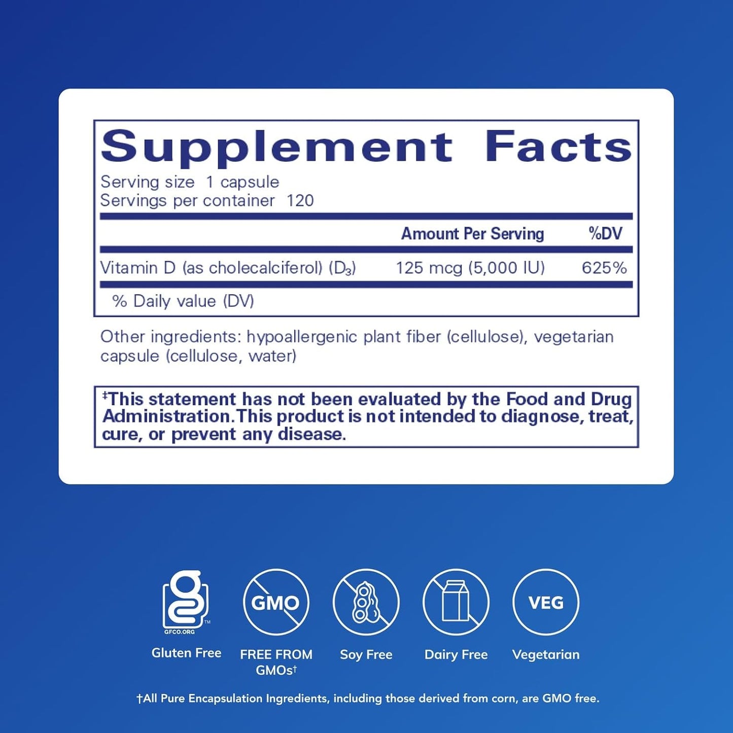 Pure Encapsulations Vitamina D3 125 mcg (5,000 UI) - Suplemento par...
