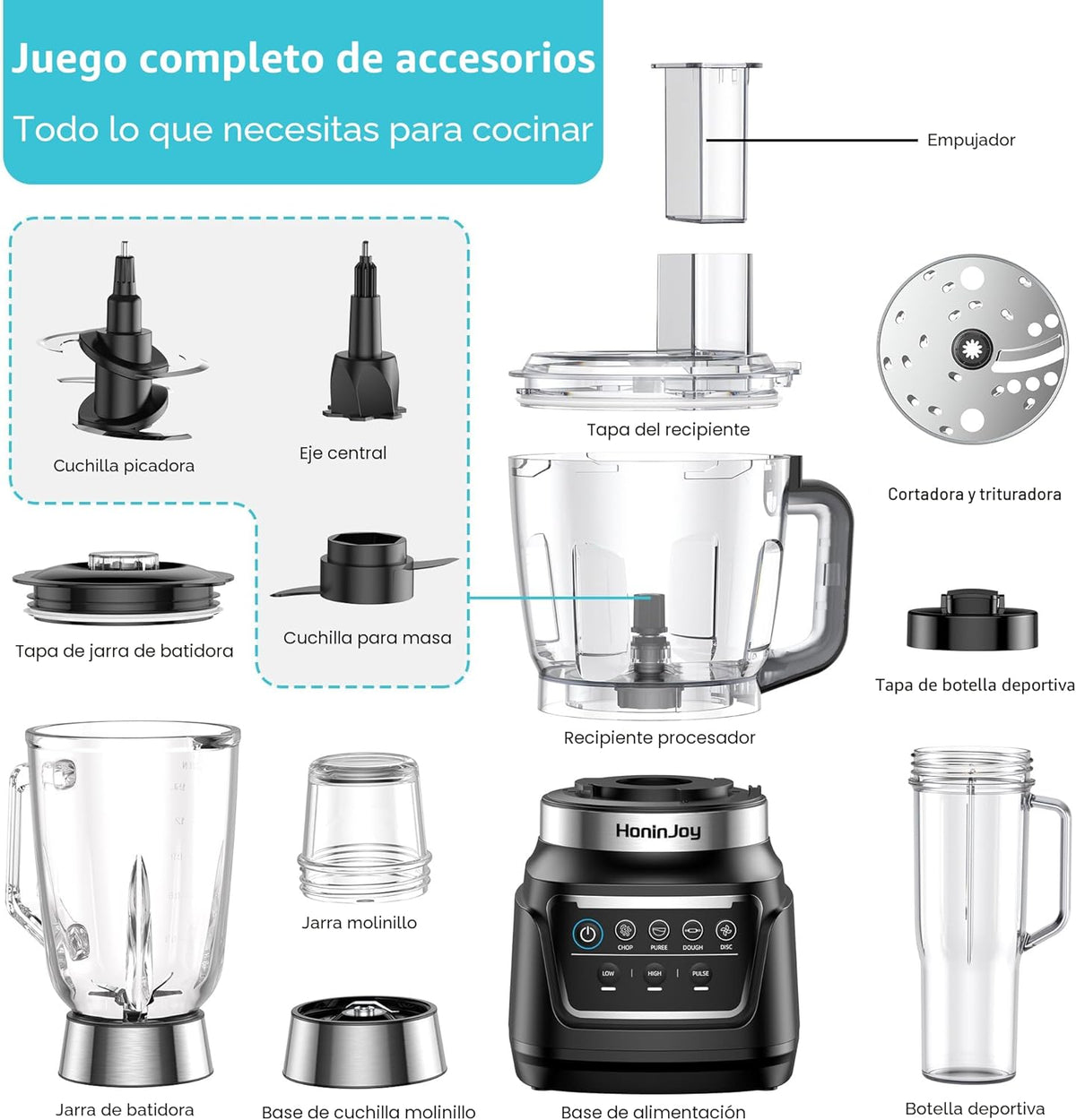 HoninJoy - Procesador de alimentos todo en uno, licuadoras 10 en 1...