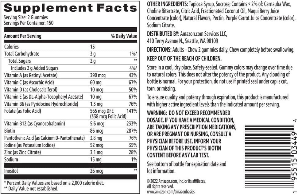 Amazon Basics Gomitas multivitamínicas para adultos, mezcla de baya...