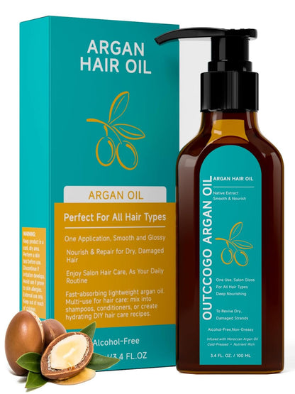 Outccogo Aceite de argán marroquí, aceite para el cabello encrespad...