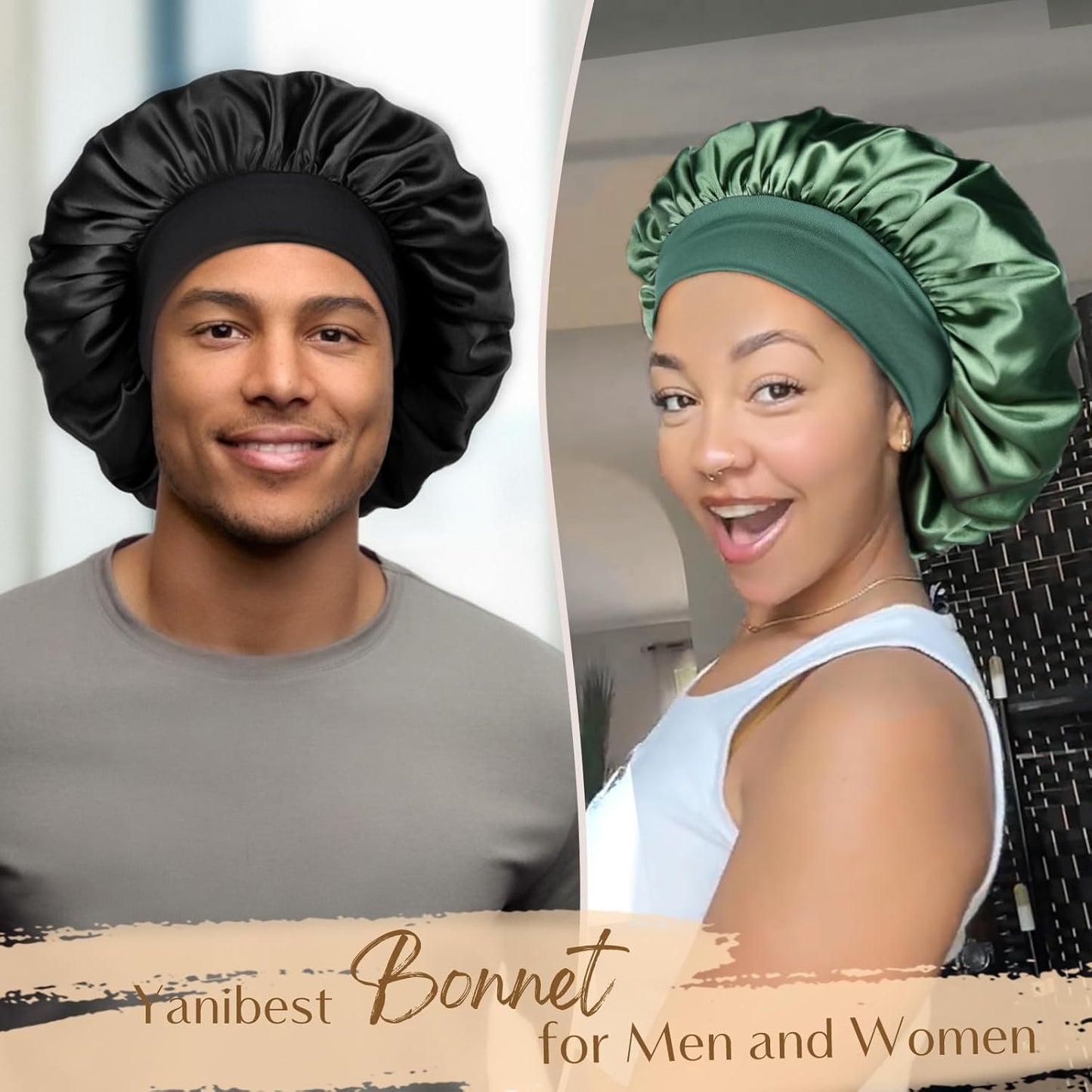 YANIBEST Gorro de seda para hombres y mujeres, gorro de satén de do...