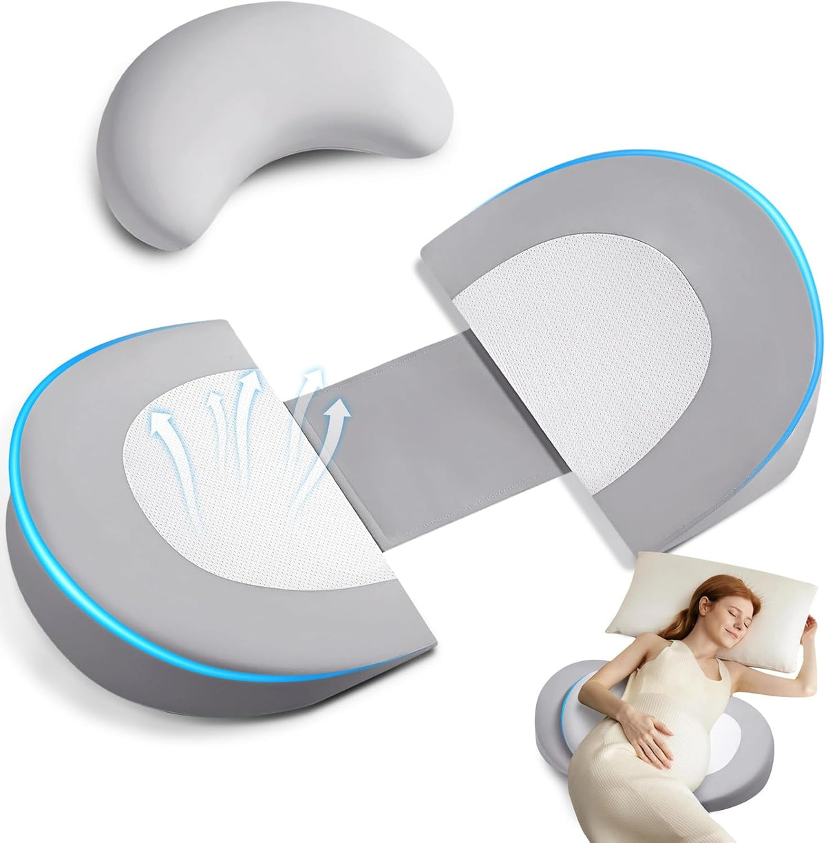 Almohada de embarazo de cuña para soporte del vientre, almohada de...