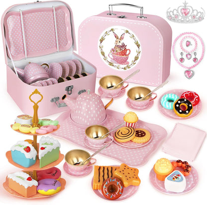 iAOVUEBY Juego de fiesta de té para niñas pequeñas, 49 piezas de ju...
