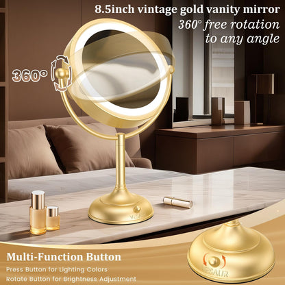 VESAUR Espejo de Maquillaje Iluminado Dorado Grande de 8.5''...