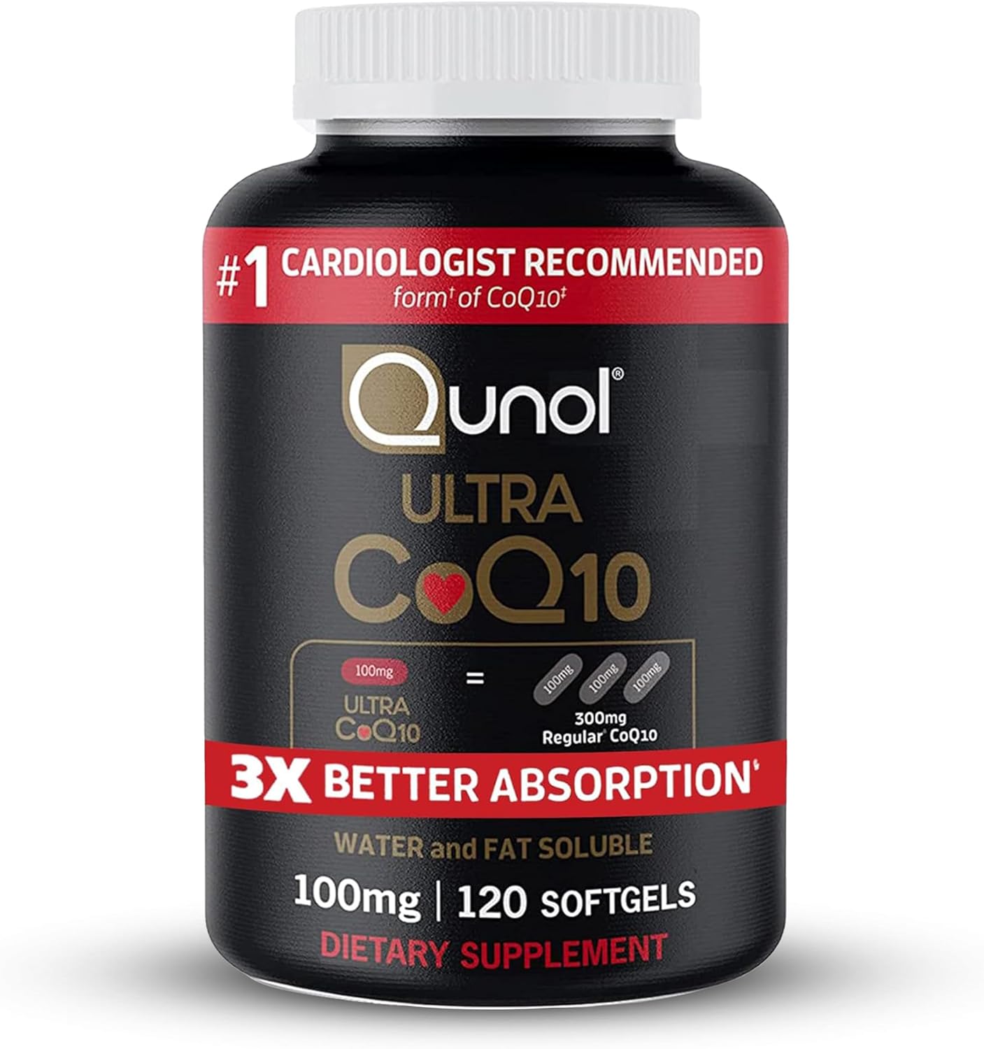 Qunol Cápsulas blandas CoQ10 de 100 mg, Ultra CoQ10 100 mg, 3 veces...