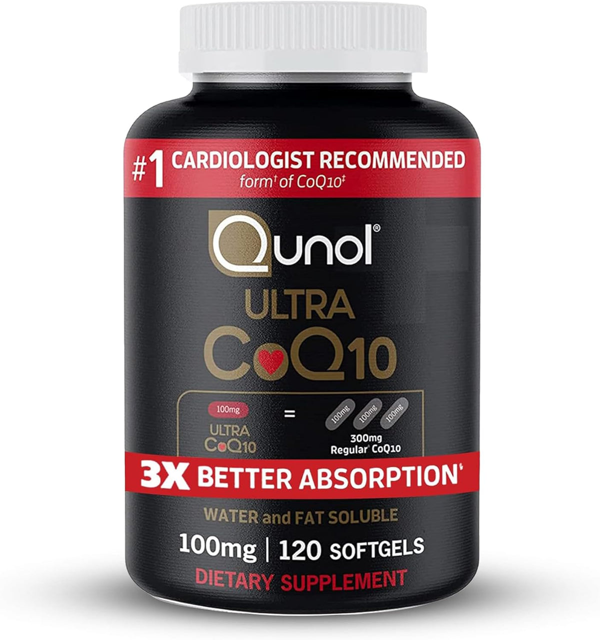 Qunol Cápsulas blandas CoQ10 de 100 mg, Ultra CoQ10 100 mg, 3 veces...