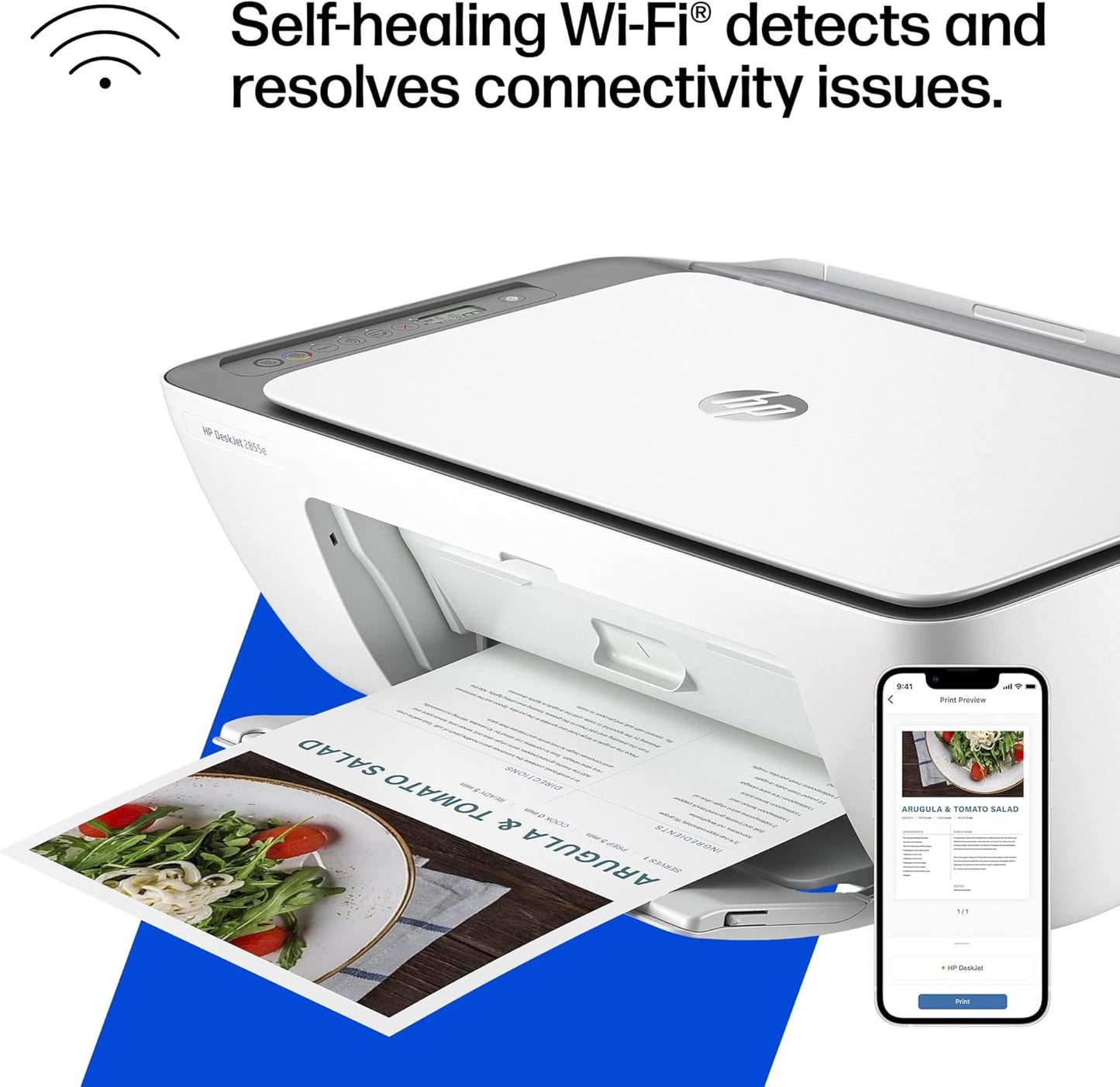 HP DeskJet 2855e Impresora inalámbrica de inyección de tinta todo en uno, escáner, fotocopiadora, lo mejor para el hogar, 3 meses de tinta instantánea incluida, conectividad Wi-Fi de una sola banda