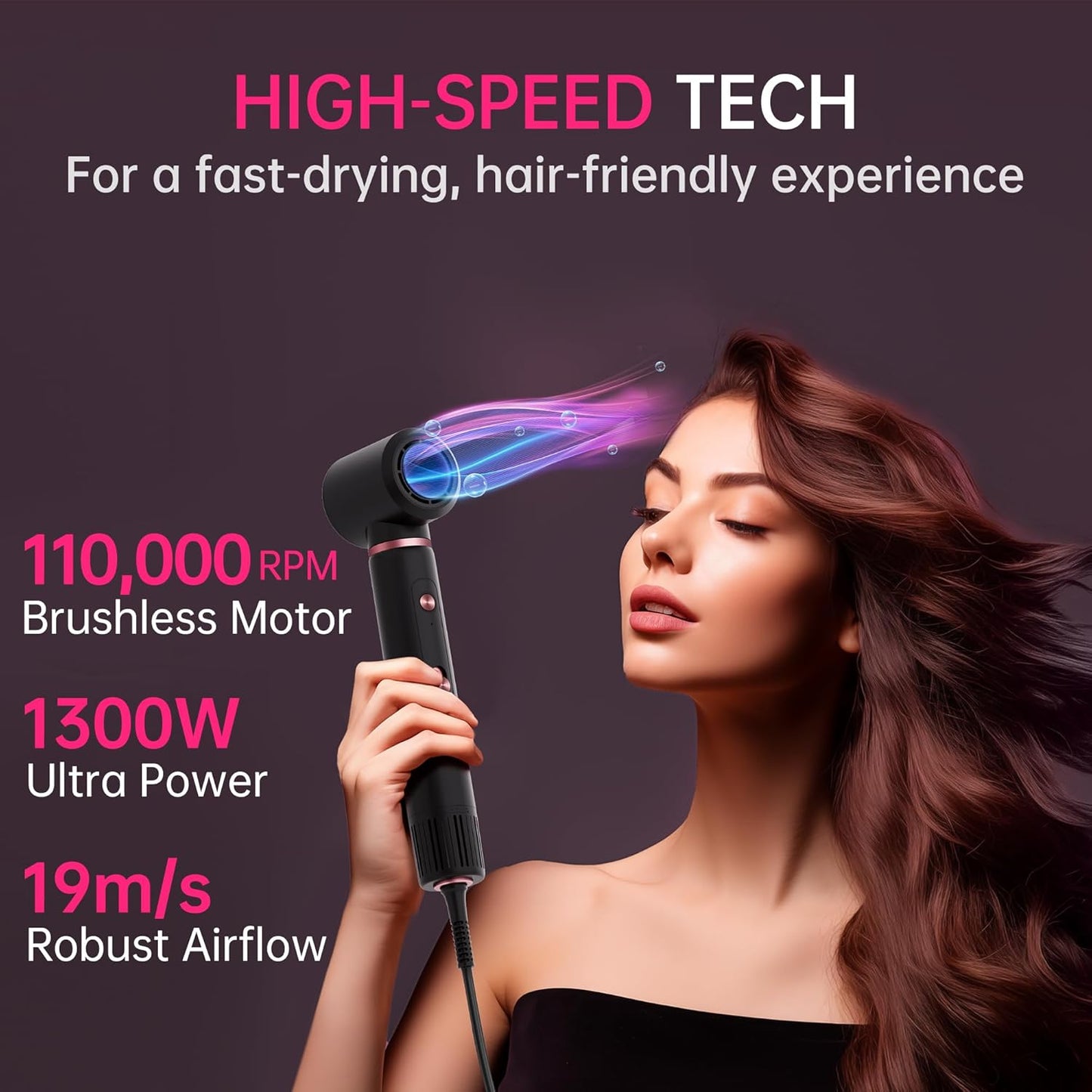 SKIMI Cepillo secador de pelo con motor sin escobillas de 110,000 R...