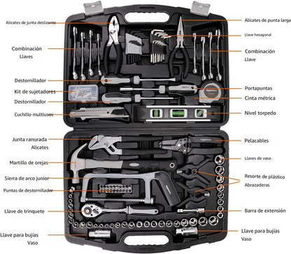 AmazonBasics Caja de herramientas manuales para el hogar, 173 piezas