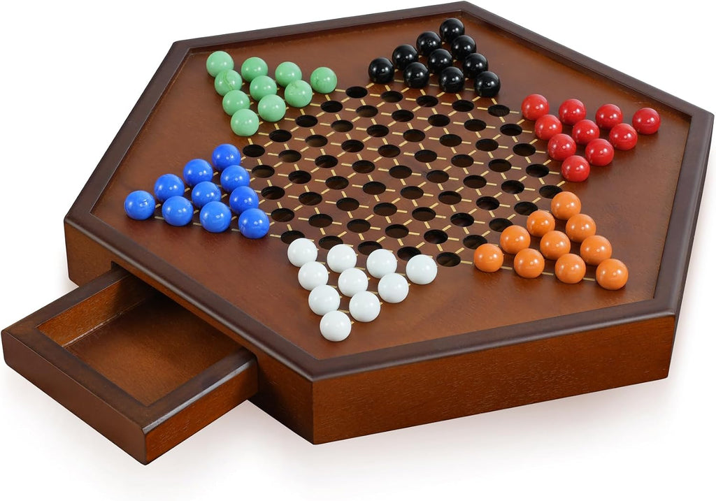 Juego de mesa de damas chinas de madera de 15 x 13 pulgadas, incluy...