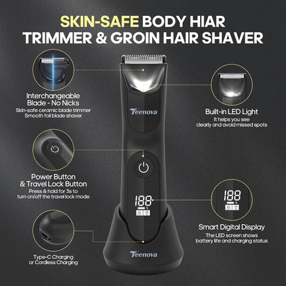 TEENOVA Manscape - Recortadora de vello corporal para hombres, reco...