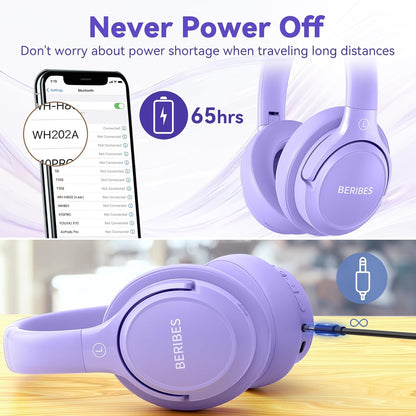 BERIBES Auriculares Bluetooth sobre la oreja, tiempo de reproducció...