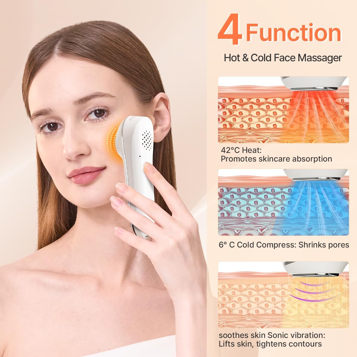 TOUCHBeauty Masajeador facial caliente y frío, dispositivo de vibra...
