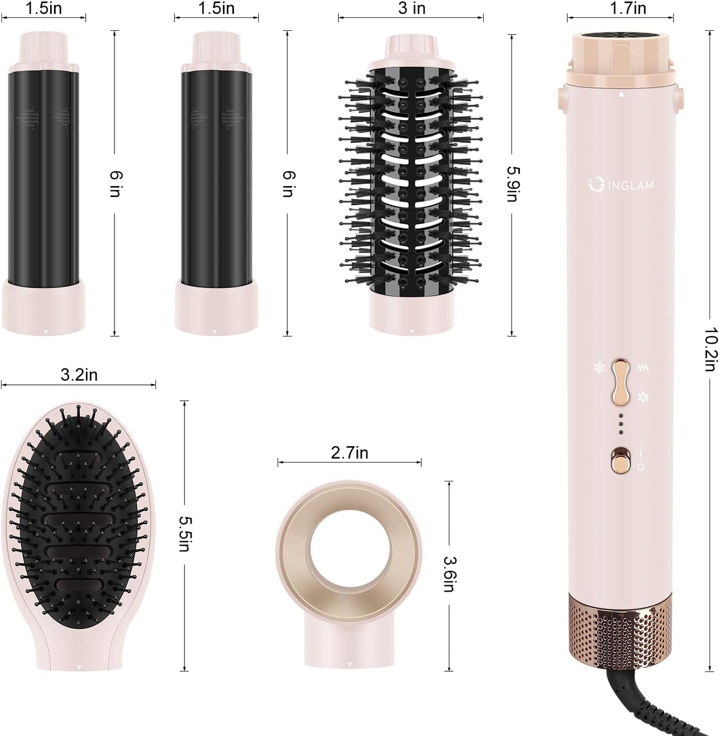 IG INGLAM MegaAIR Styler, cepillo secador de pelo profesional 5 en...