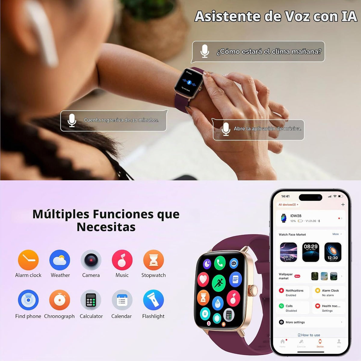 Reloj inteligente para mujeres y hombres, 1.85 pulgadas HD AMOLED F...