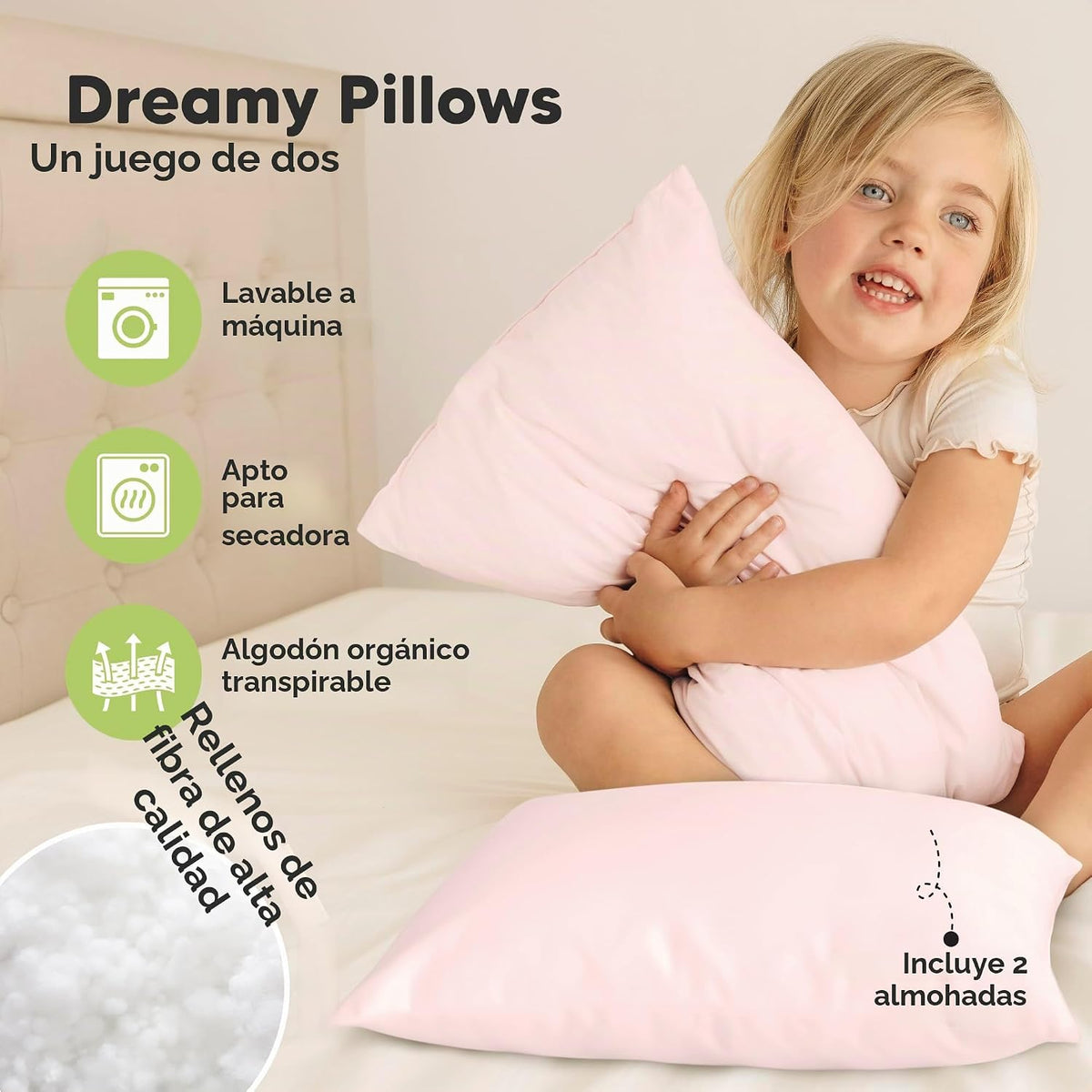 KeaBabies Paquete de 2 almohadas para niños de 2 años a 5,13 x 18 p...