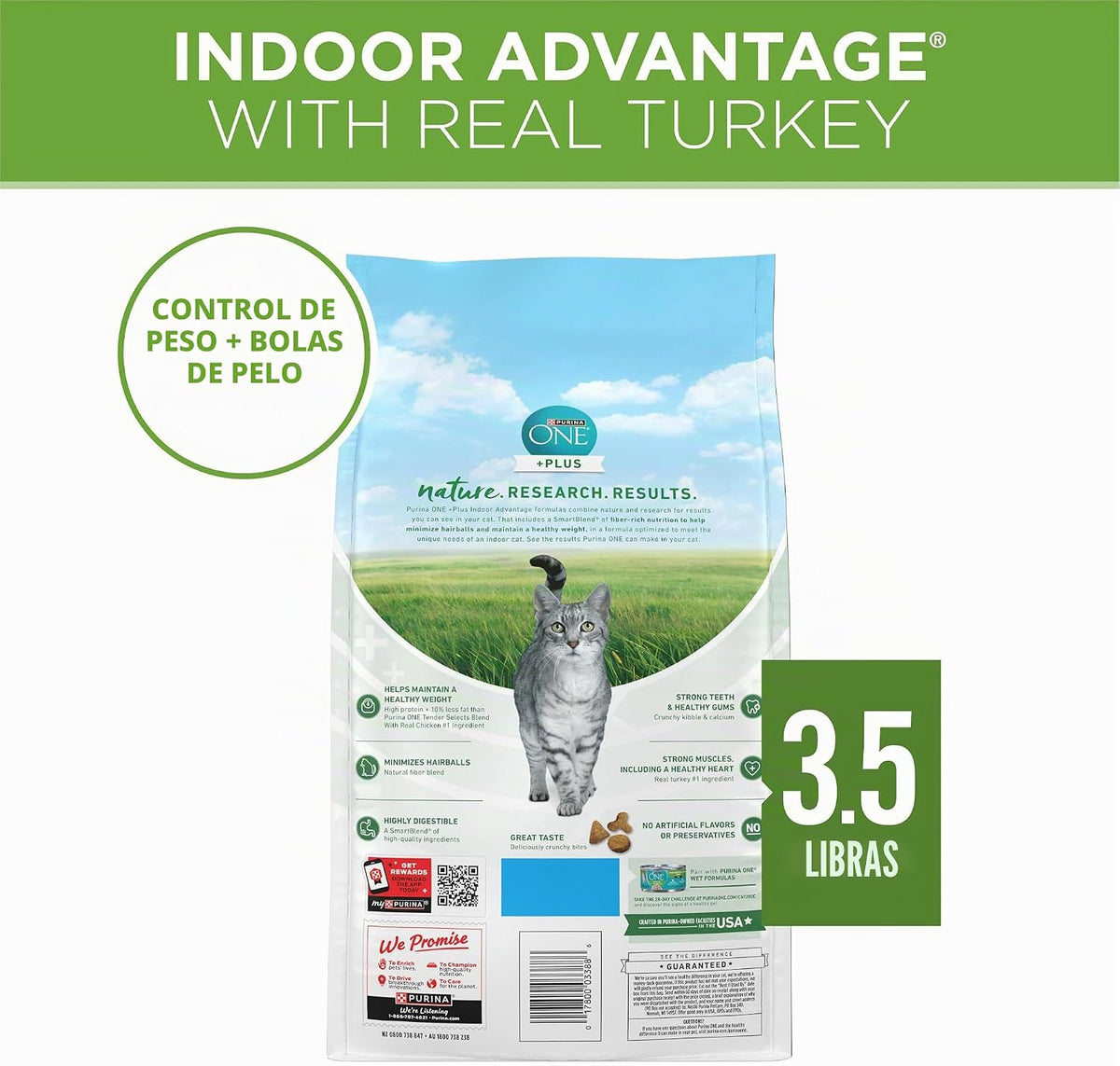 Purina ONE Alimento Seco Natural para Gatos, Bajo en Grasa, Control...
