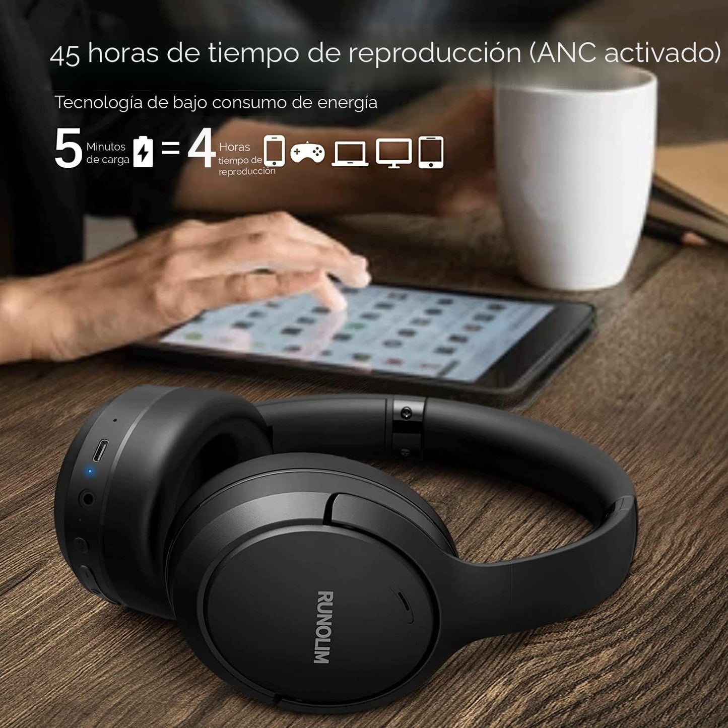 RUNOLIM - Audífonos híbridos con cancelación activa de ruido, inalá...