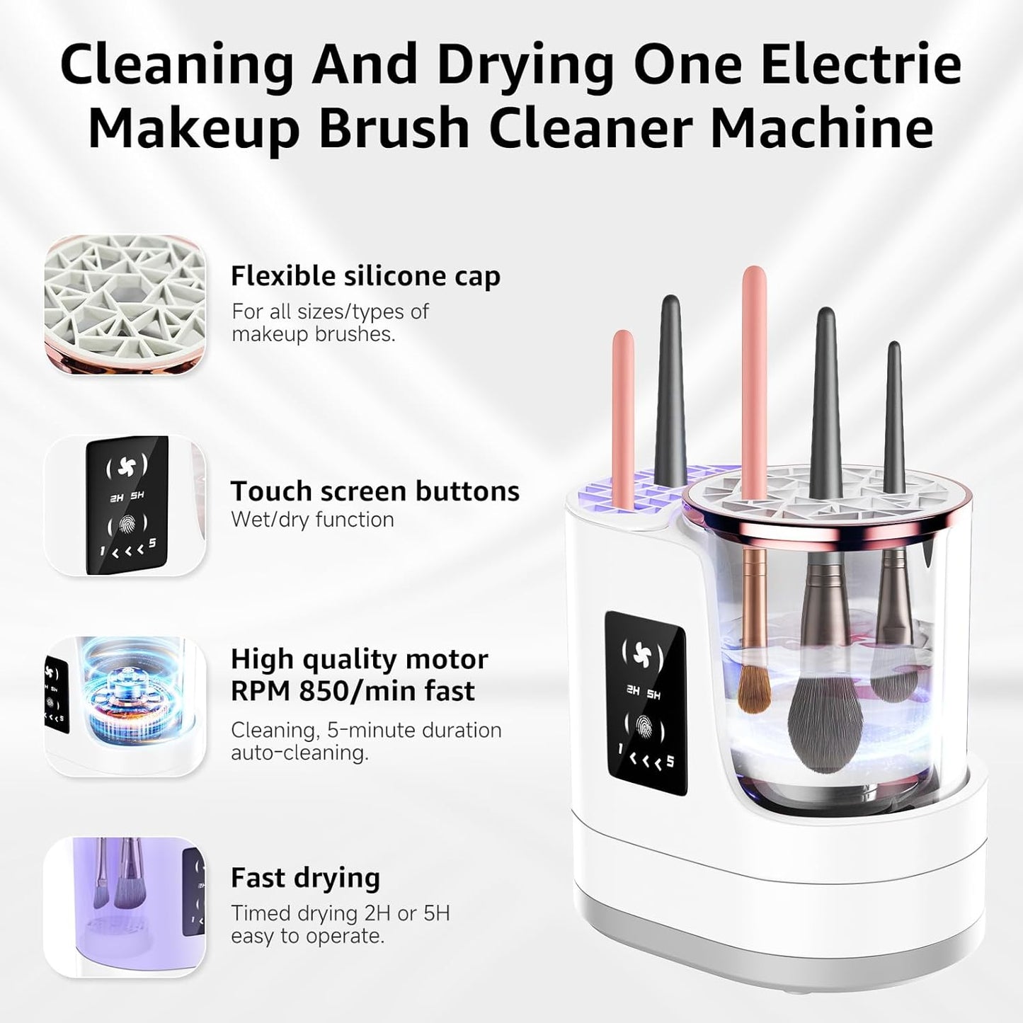 3-in-1 Electric Makeup Brush Cleaner & Dryer, Automatic Brush Cleaner Machine with Deep Cleaning & Adjustable Drying, USB-Powered for All Size Makeup Brushes, Blush Brushes & Sponges
