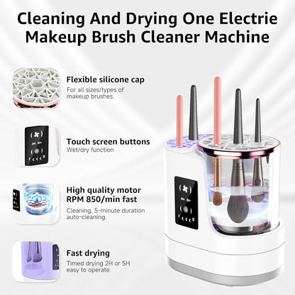 3-in-1 Electric Makeup Brush Cleaner & Dryer, Automatic Brush Cleaner Machine with Deep Cleaning & Adjustable Drying, USB-Powered for All Size Makeup Brushes, Blush Brushes & Sponges