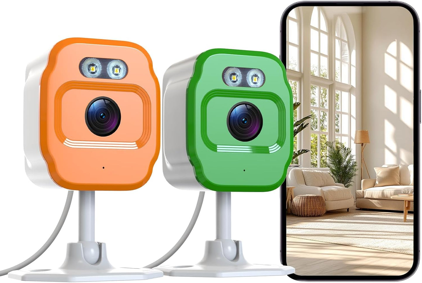 PHANSATIM 2 cámaras de seguridad WiFi 1080P, monitor de bebé, cámar...