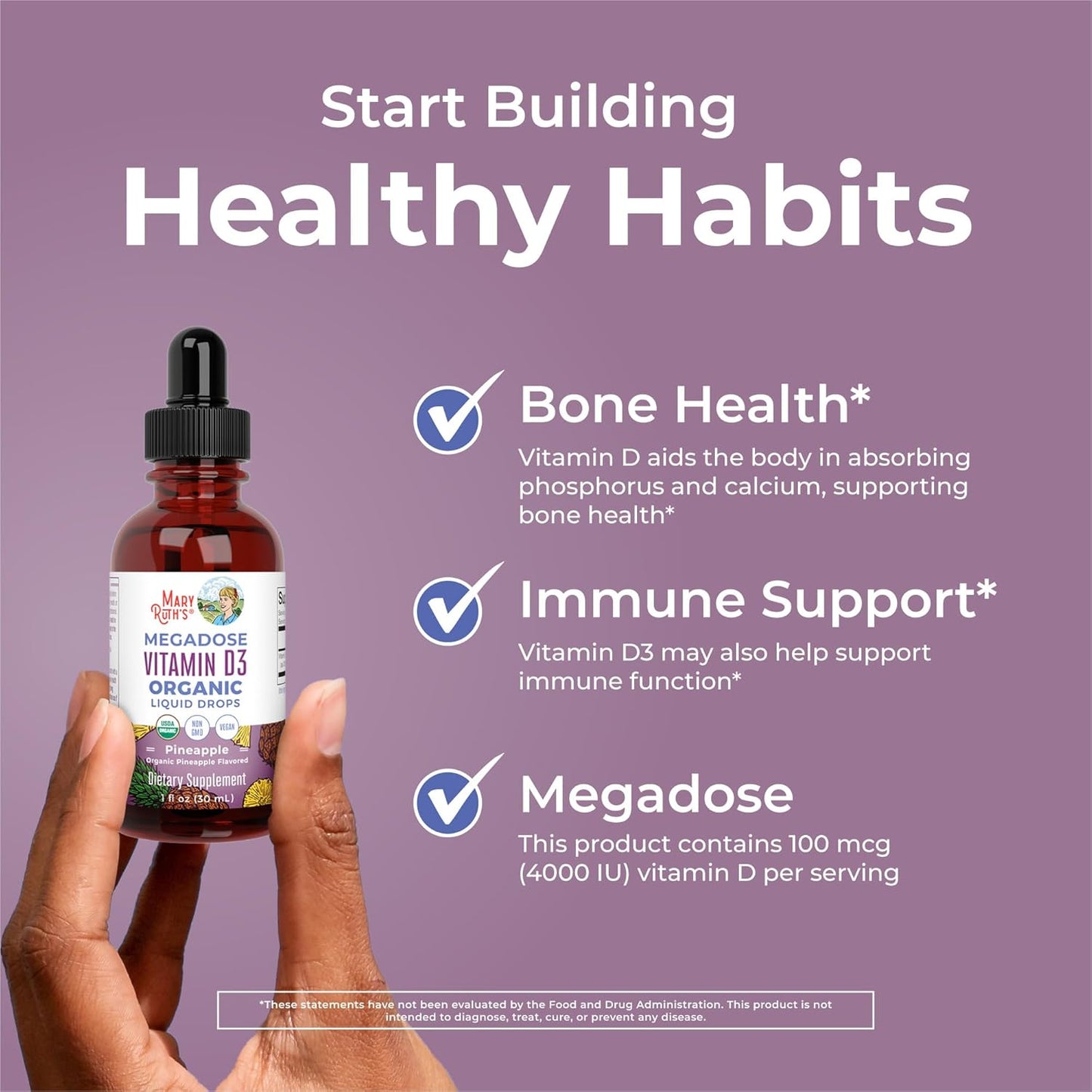 MaryRuth Organics Gotas líquidas de vitamina D3 | Megadosis 4000 UI...
